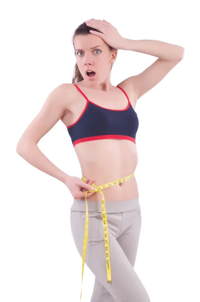Giovane ragazza con centimetro nel concetto di dieta — Foto Stock