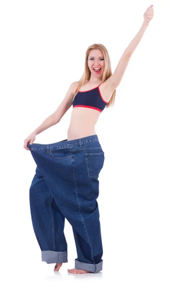 Dieting concept with oversize jeans — Stock Photo, Image