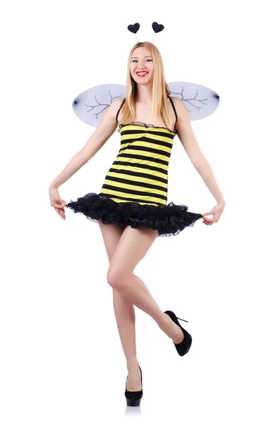 Femme en costume d'abeille isolé sur blanc — Photo