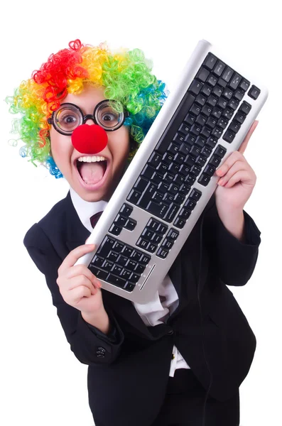 Payaso divertido con teclado en blanco —  Fotos de Stock