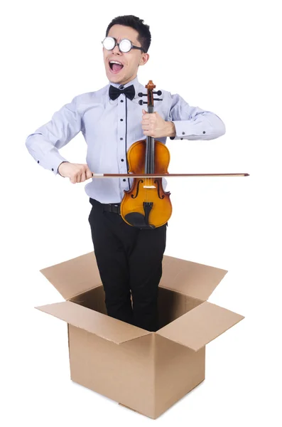 Man playing violin from the box — Stock Photo, Image