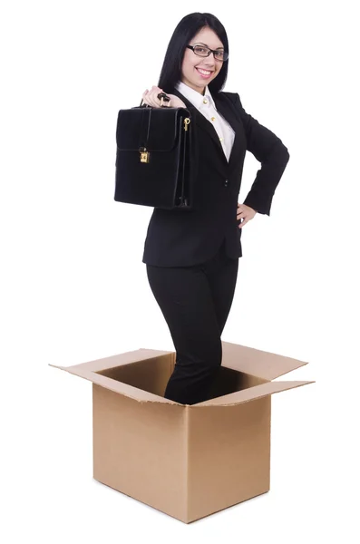 Businesswoman in thinking out of box concept — Stock Photo, Image