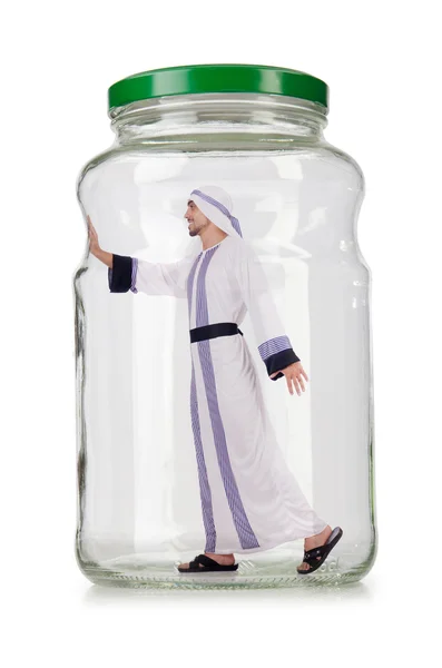 Arab businessman in glass jar — Stock Photo, Image