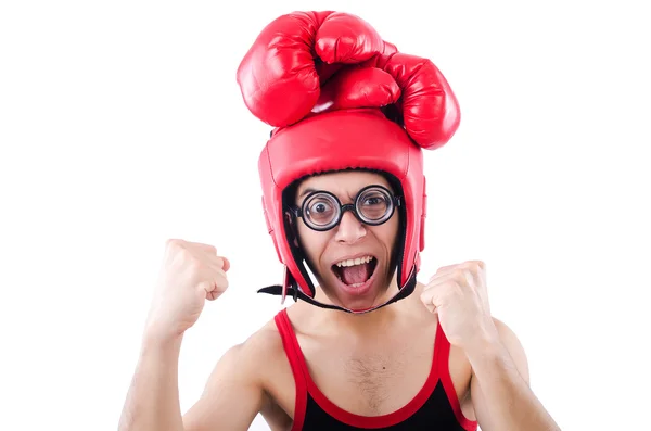 Boxeador divertido aislado en el fondo blanco — Foto de Stock