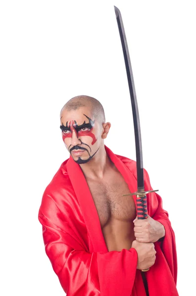 Hombre con espada aislado en blanco — Foto de Stock