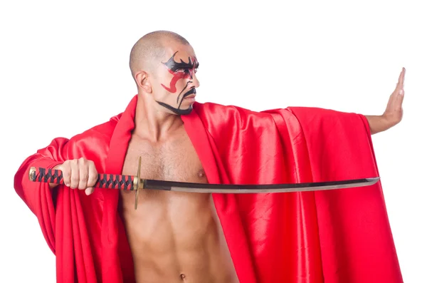 Hombre con espada aislado en blanco —  Fotos de Stock