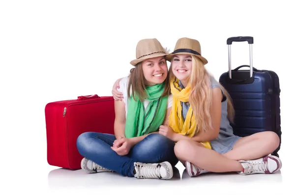 Par de jovens estudantes viajando — Fotografia de Stock