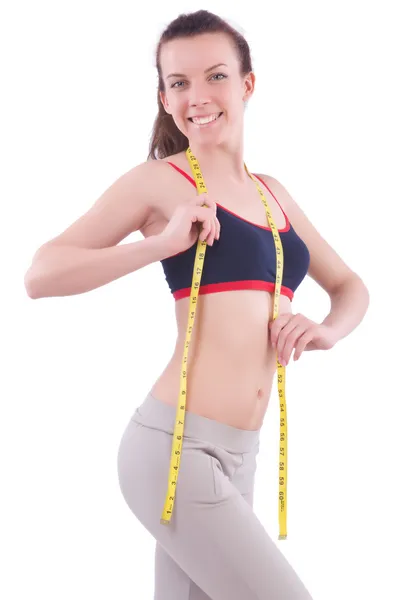 Menina com centímetro no conceito de dieta — Fotografia de Stock