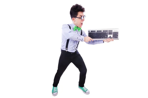 Computer secchione nerd in concetto divertente — Foto Stock