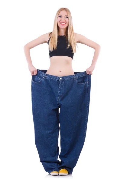 Dieting concept with oversize jeans — Stock Photo, Image