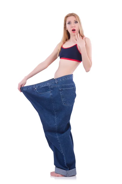 Dieting concept with oversize jeans — Stock Photo, Image