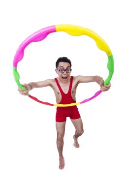 hula hoop beyaz ile komik sporcu