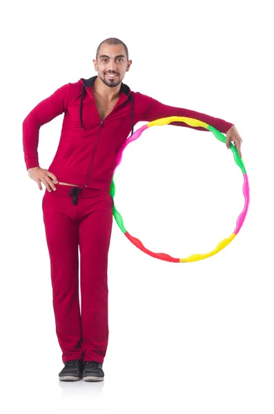 Uomo che fa eccessi con hula hoop — Foto Stock