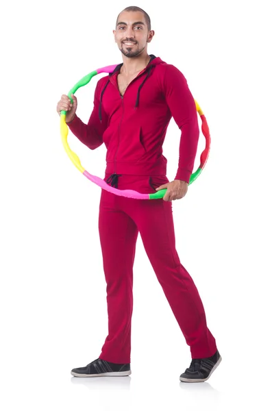 Homem fazendo excecises com hula hoop — Fotografia de Stock