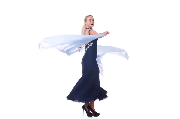 Woman dancing on the white — Stock Photo, Image