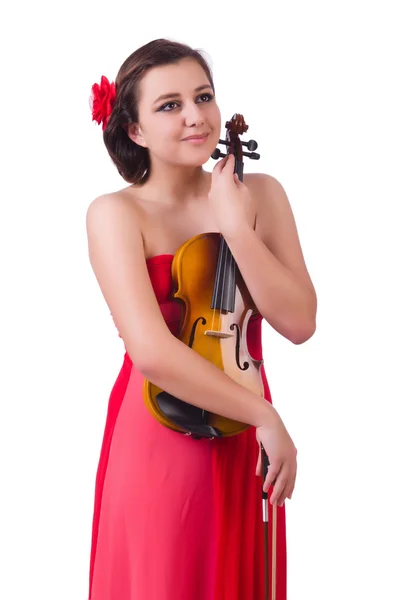 Chica joven con violín en blanco —  Fotos de Stock