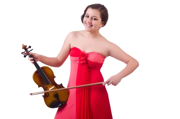 Giovane ragazza con violino su bianco — Foto Stock