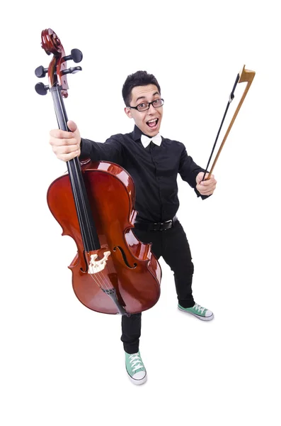 Homme drôle avec violon sur blanc — Photo