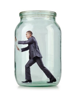 Cam Kavanoz içinde genç işadamı