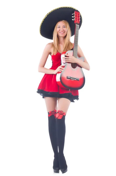 Sombrero de mujer con guitarra — Foto de Stock