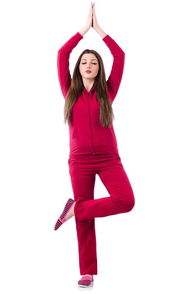 Young woman doing exercises on white — Stock Photo, Image