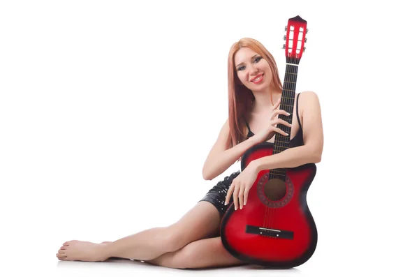 Beyaz izole kadın gitar performans — Stok fotoğraf