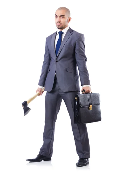 白い斧を持つ面白いビジネスマン — ストック写真
