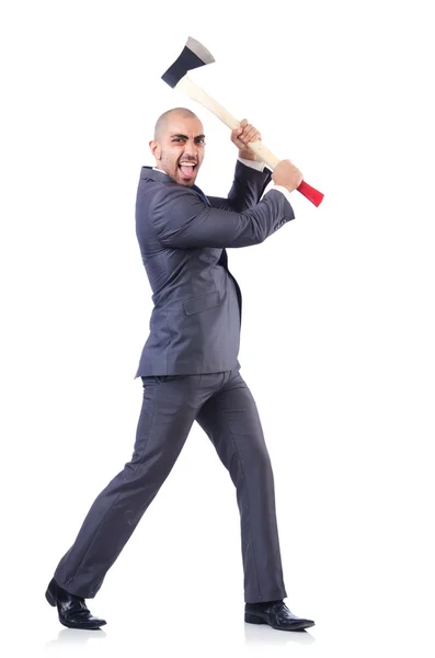 白い斧を持つ面白いビジネスマン — ストック写真