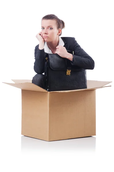 Mujer con cajas en blanco — Foto de Stock