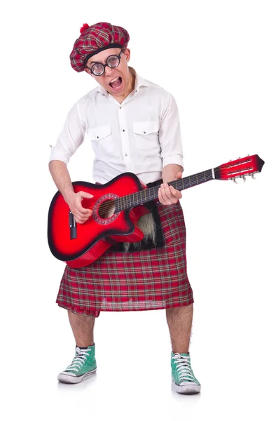 Divertente scotsman con chitarra su bianco — Foto Stock