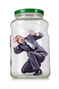 Cam Kavanoz içinde genç işadamı