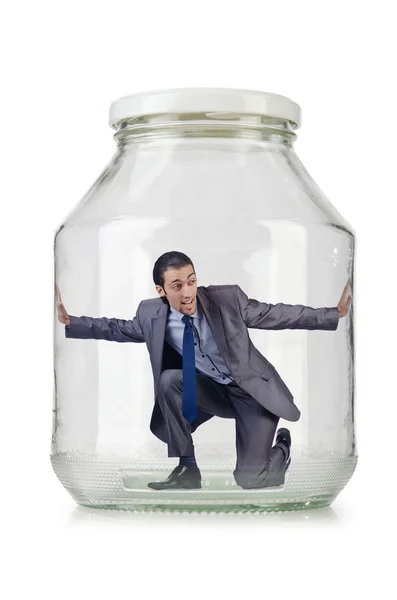 Young businessman in glass jar — Stock Photo, Image