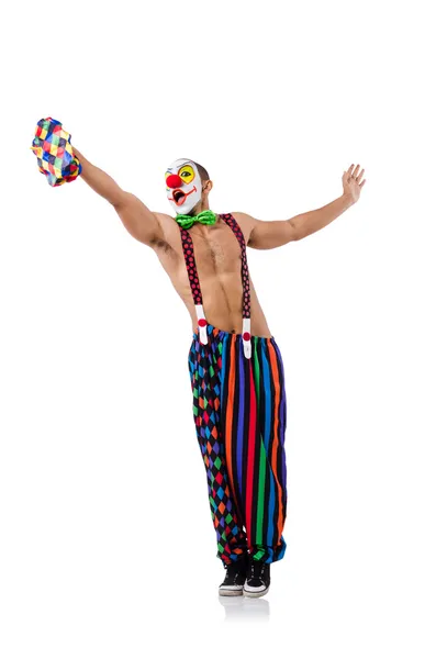 Śmieszny klaun odizolowany na białym — Zdjęcie stockowe