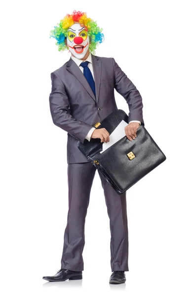 Клоун-бизнесмен, изолированный на белом — стоковое фото
