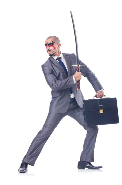 Businessman with sword isolated on white — Stock Photo, Image