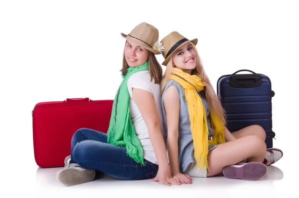 Par de jovens estudantes viajando — Fotografia de Stock