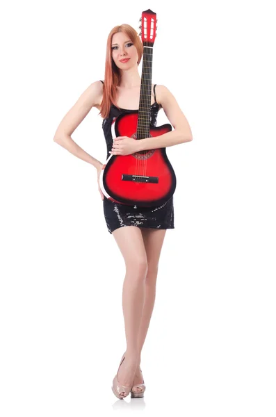 Female guitar performer isolated on white — Stock Photo, Image