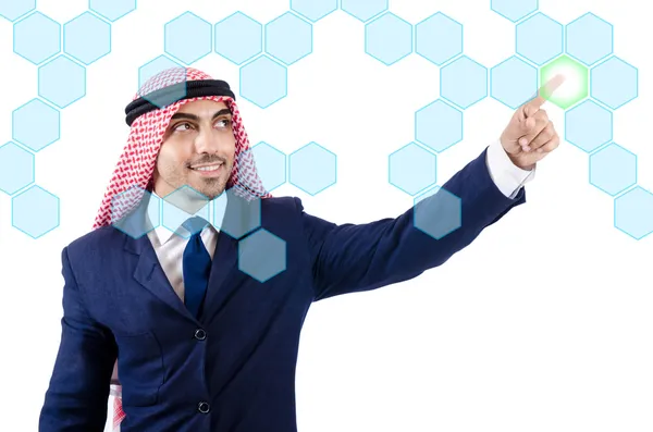 Arab man pressing virtual buttons — Stock Photo, Image