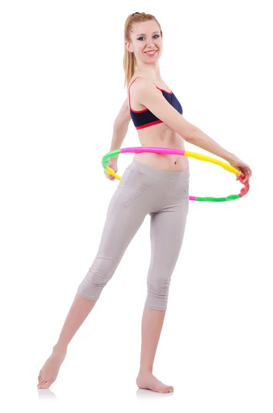 Mujer haciendo ejercicios con hula hoop — Foto de Stock