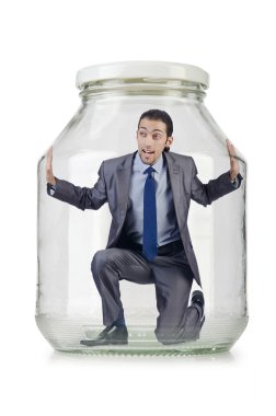 Cam Kavanoz içinde genç işadamı