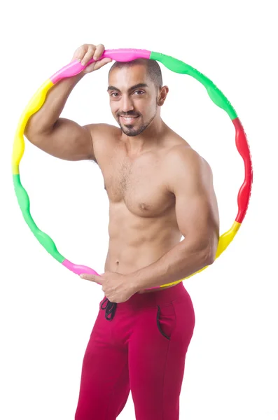 Man doing excecises with hula hoop — Stock Photo, Image