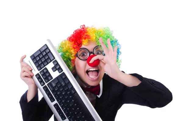 Payaso divertido con teclado en blanco —  Fotos de Stock