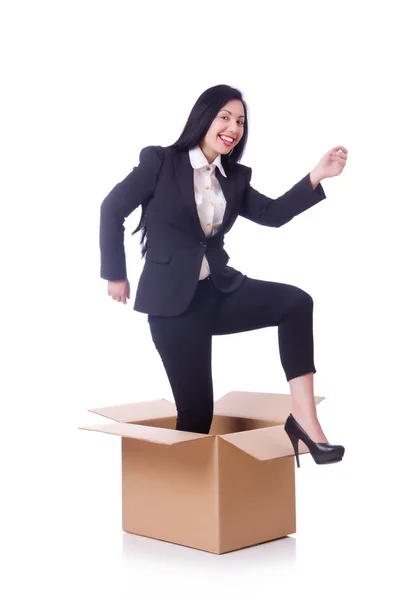 Mujer con cajas en blanco —  Fotos de Stock