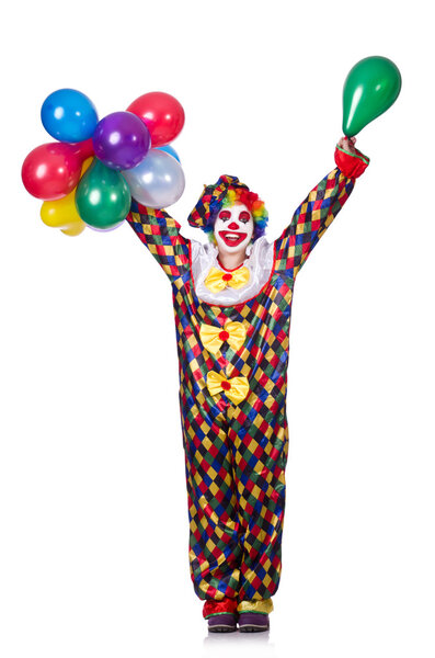 Clown with balloons isolated on white