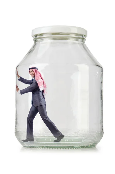 Hombre de negocios árabe en frasco de vidrio — Foto de Stock