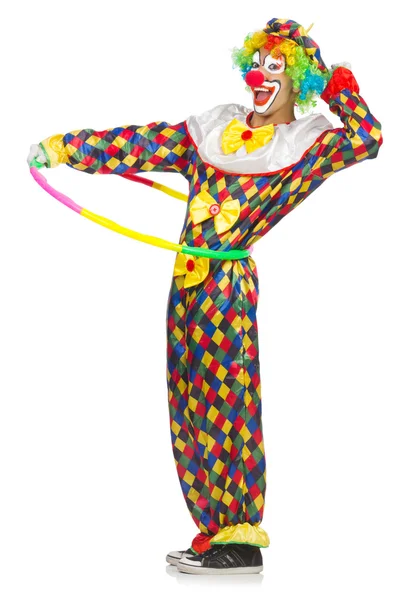 Clown with hula hoop isolated on white — Stock Photo, Image
