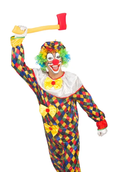 Clown met bijl geïsoleerd op wit — Stockfoto