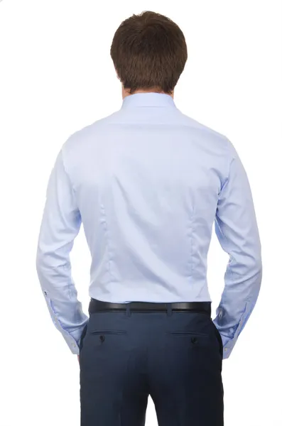 白に隔離されたシャツを持つ男性モデル — ストック写真