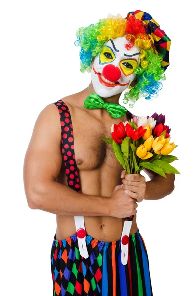 Payaso con flores en blanco — Foto de Stock