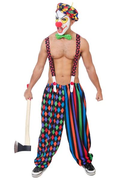 Clown with axe isolated on white — Stock Photo, Image